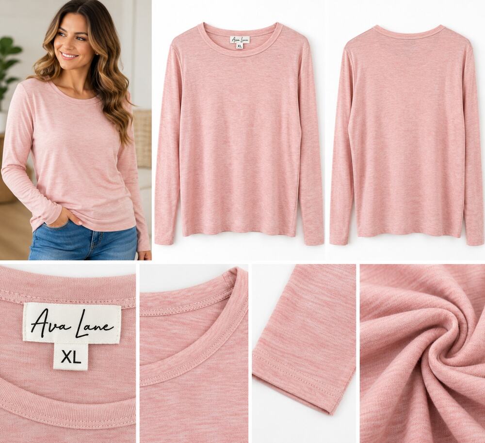 Ava Lane Women’s Long Sleeve Top – Heathered Blush Pink – Size XL